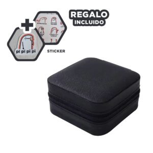 Estuche Mini Portatil con Espejo Cuero PU Negro para Viaje Y+Regalo Sticker
