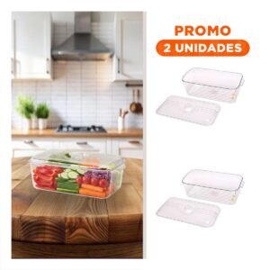 Pack2 Organizador de Acrilico Rectangular con Tapa Ovalada 30x16x11cm Transparente