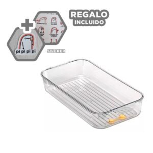 Bandeja Rectangular para Refrigeradora con Tapa 30x16x5cm Transparente Y+Regalo Sticker