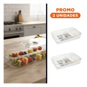 Pack2 Contenedor de Acrilico Rectangular con Tapa Ovalada y Desague 30x16x7cm Transparente