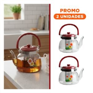 Pack2 Contenedor de Vidrio para Te y Cafe 1400ml Transparente Guinda