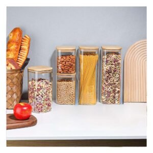 Frasco De Acrilico Con Tapa De Bambu Transparente 1900ml