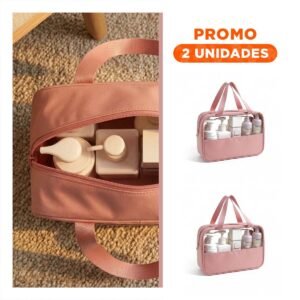 Pack2 Par Neceser rectangular con asas Rosado con Cierre