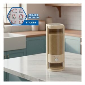 Dispensador de Granos Transparente y Crema 10L para Guardar Alimentos Y+Regalo Sticker