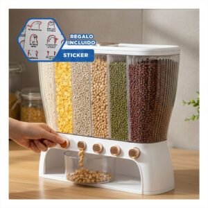 Organizador de Granos Rectangular Ovalado Color Blanco y Dorado 6 Divisiones Y+Regalo Sticker