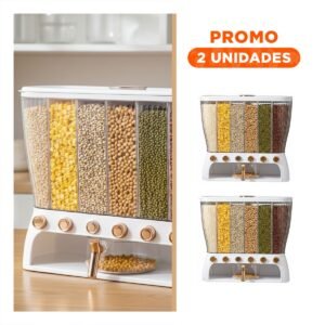 Pack2 Dispensador de Alimentos Secos 6 Divisiones Color Blanco y Dorado Ovalado