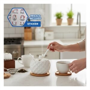 Recipiente Circular 500ml con Base de Color Blanco Tapa de Bambu y Cuchara Y+Regalo Sticker