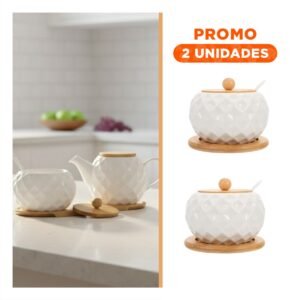 Pack2 Contenedor Circular 500ml de Color Blanco con Tapa de Bambu Base