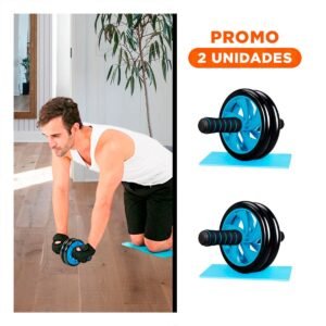 Pack2 Rodillo Abdominal Doble con Tapete para Mayor Estabilidad Celeste